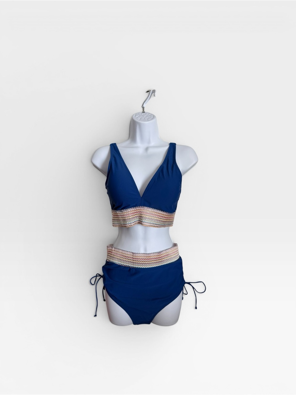 Blue Two-Piece Swim Set with Crochet Trim